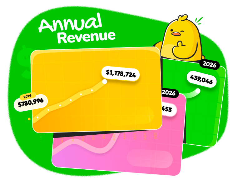 Illustration of charts showing Ente's business metrics.