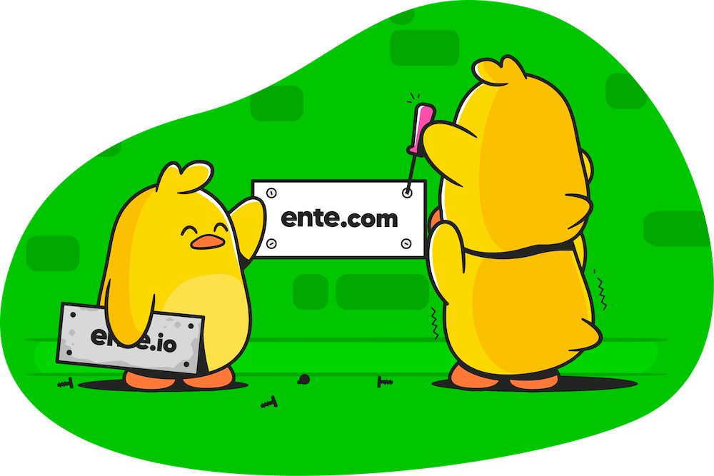 Illustration announcing Ente's move to ente.com