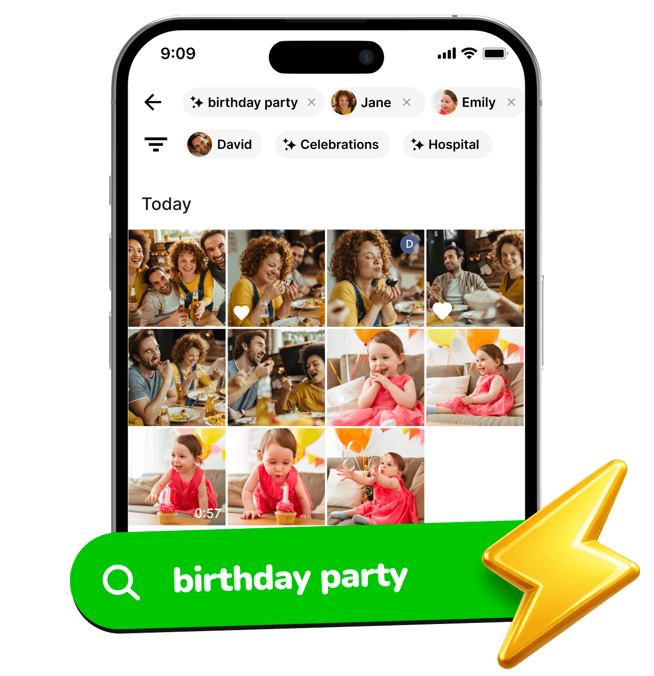 Illustration of fast search on Ente Photos