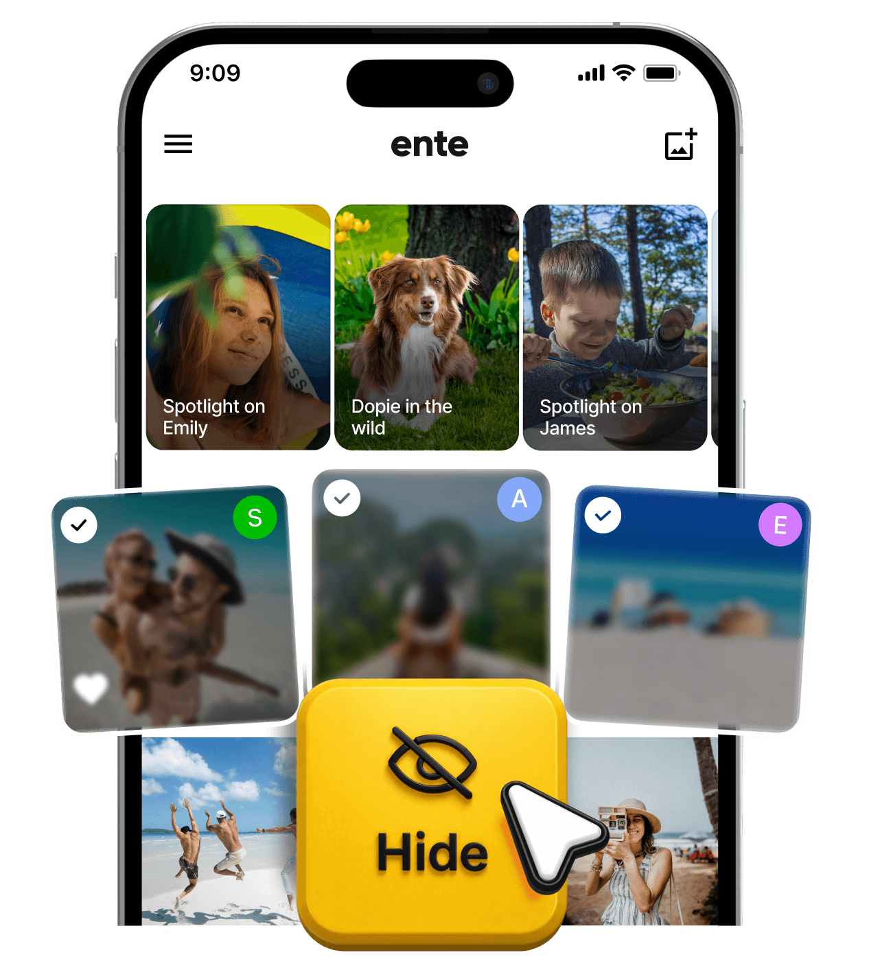 Illustration of hiding photos on Ente Photos