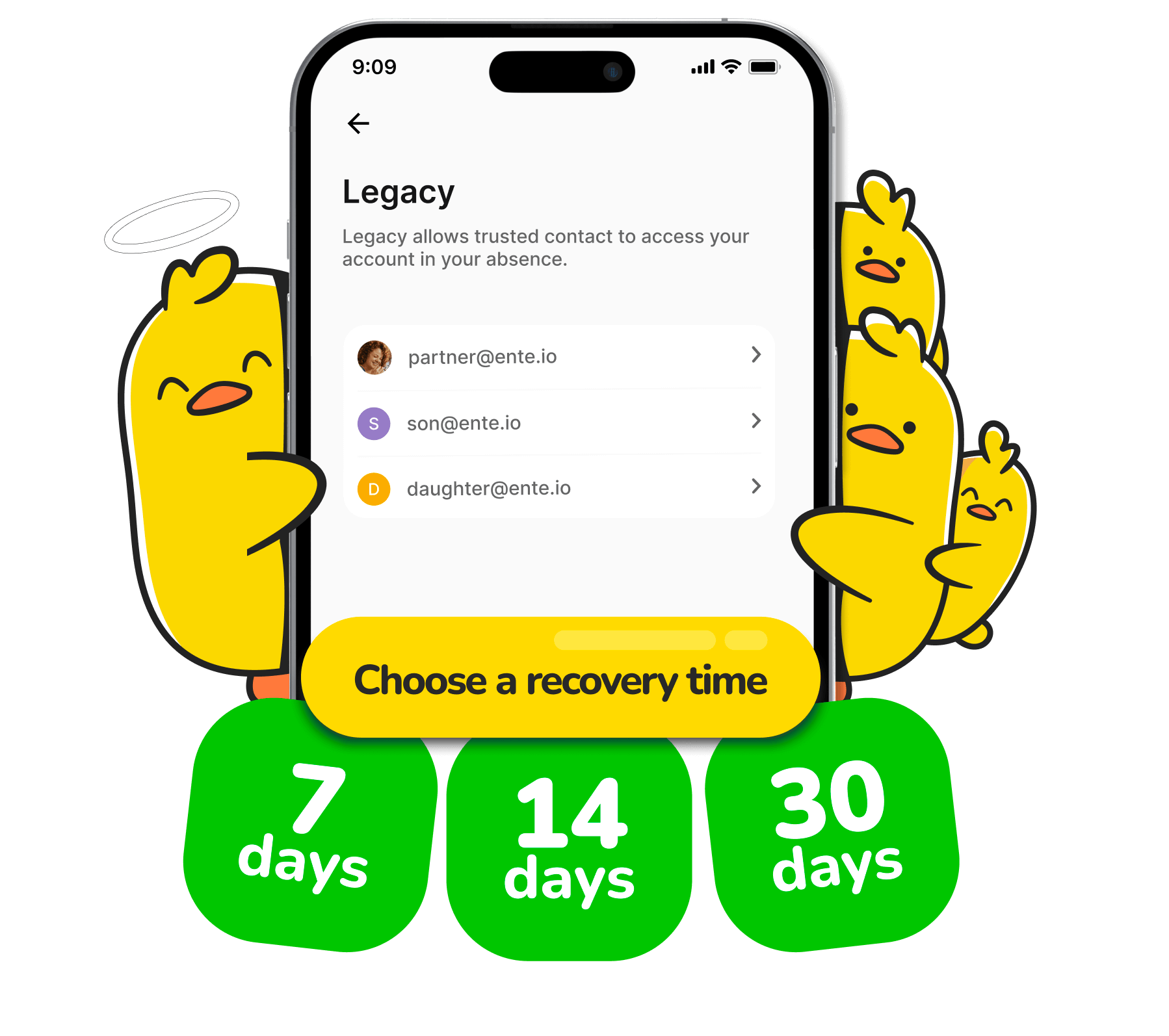 Illustration of the Legacy feature in Ente Photos